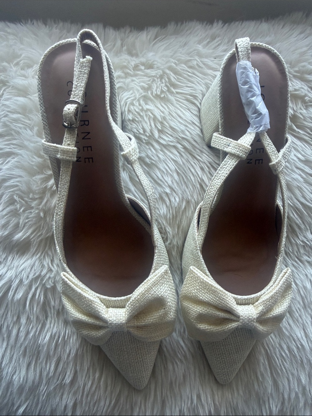 Journee Collection Cream Bow Pointed-Toe Slingback Wedges
